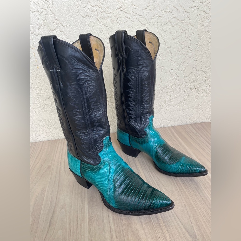 Justin Boots Black and Teal Combat Boots